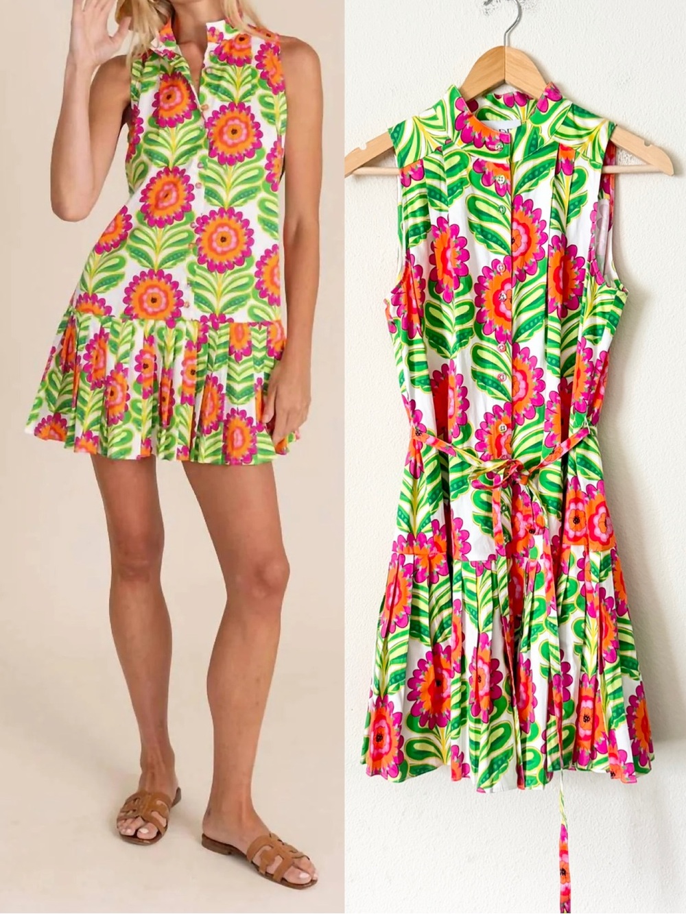 Alden Adair SMALL Bella sleeveless mini pleated floral print dress